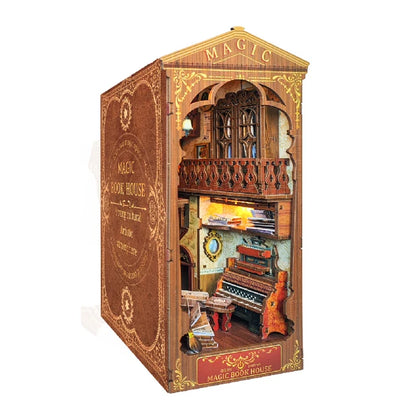 DIY Wooden Magic House Book Nook Shelf Insert Kits Miniature Saint Church Bookends Doll Houses Bookshelf Handmade Crafts Gifts